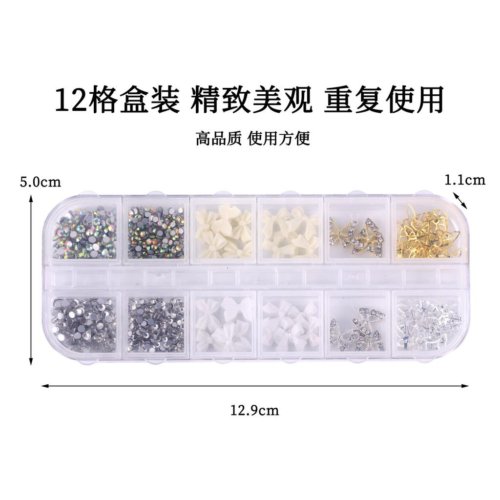 12-Grid Box Nail Art Resin Bow Streamer Ballet Alloy Butterfly Jewelry Diy Accessories