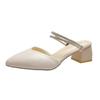Fashion 2025Summer Korean Version Fashion Rhinestone Toe Slippers Thick-heeled Pointed Women's New Hot Hong Kong Style Two-wear Sandals