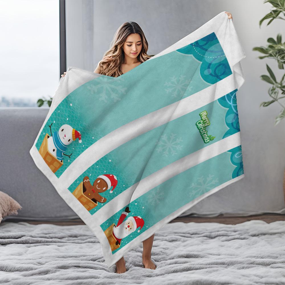 Cozy Christmas Blanket Soft Throw Flannel Reindeer Snowman Holiday Gift Festive Decor Home Bedding Winter Warm Plush Throw