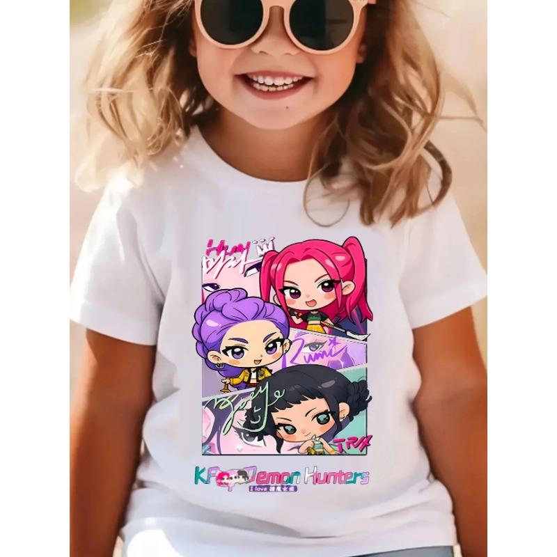 Wave demon hunter print fashionable casual round neck cartoon boy and girl cotton T-shirt