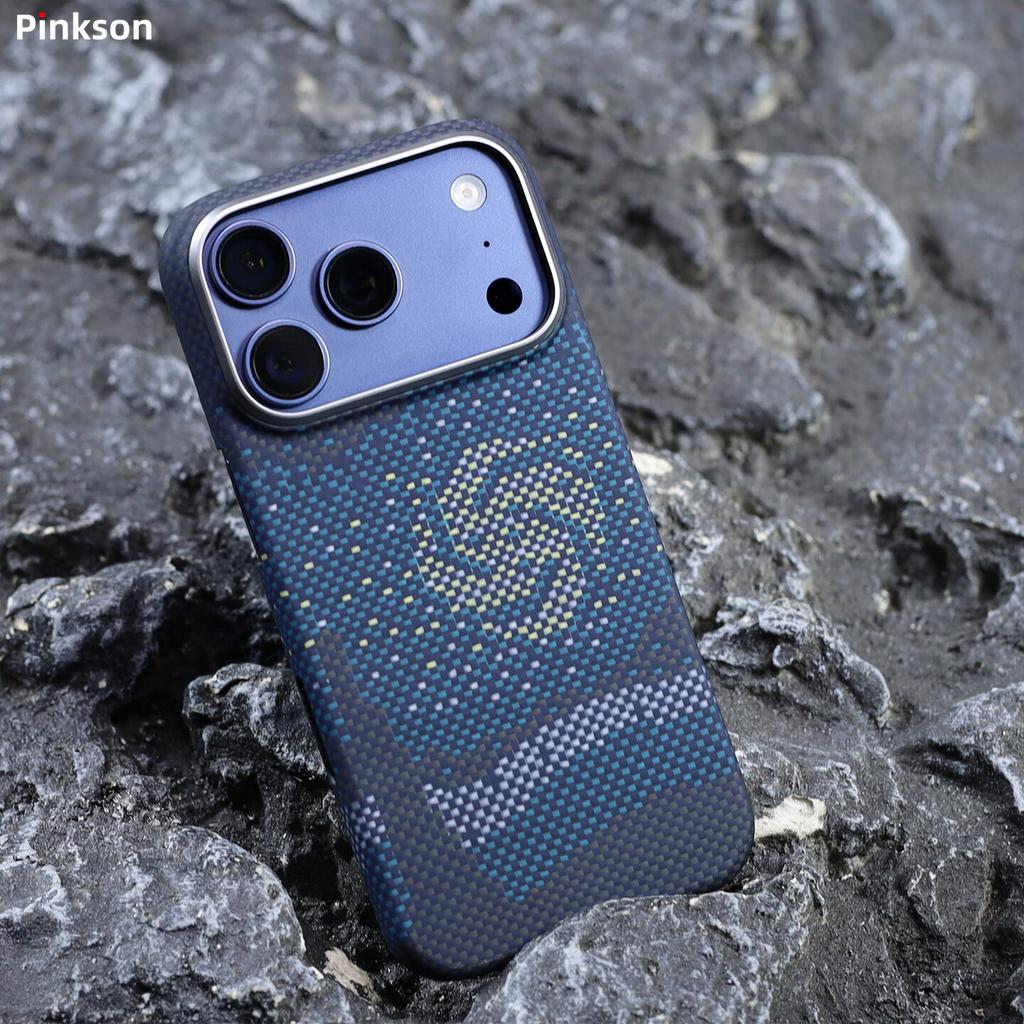 Pinkson Magnetic Kevlar Aramid Carbon Fiber Textured Full Protection Frosted Hard Case for Apple IPhone 17 Pro Max, Simple Business Light Style for Me