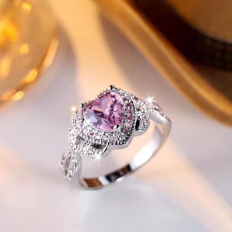 

Wish double-layer heart-shaped diamond silver powder ring, simple personality, niche light luxury and elegant gift for girlfriends no. 10