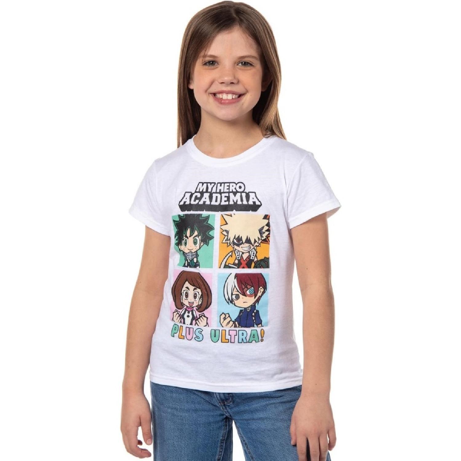My Hero Academia Girls Shirt Plus Ultra! Deku Bakugo Shoto Todoroki Character Grid Kids T-Shirt Tee S