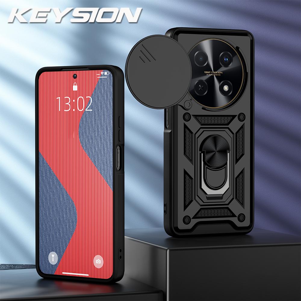 

KEYSION Противоударный защитный чехол для Huawei nova 12i, защитное кольцо для объектива камеры, подставка, задняя крышка для телефона Huawei nova 12i for Huawei nova 12i чёрный