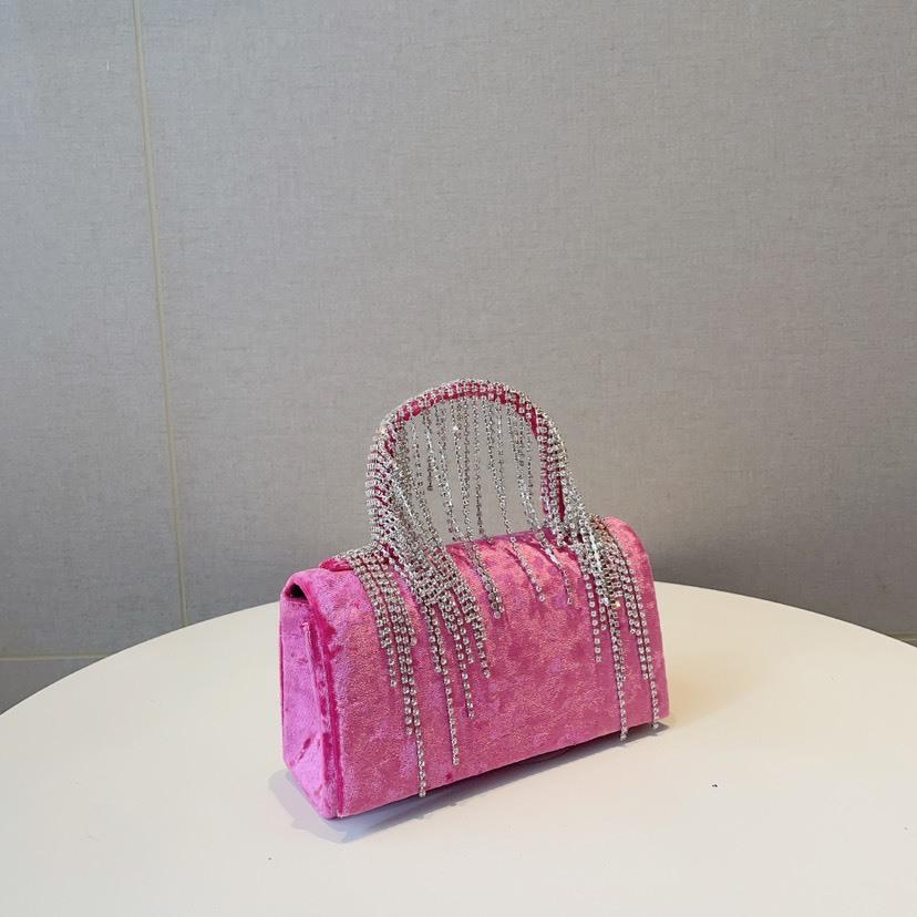 Women Velvet Evening Clutch Bag Diamond Clutch Female Banquet Crystal Tassel Handbags Wedding Purse Party Chains Crossbody Bags