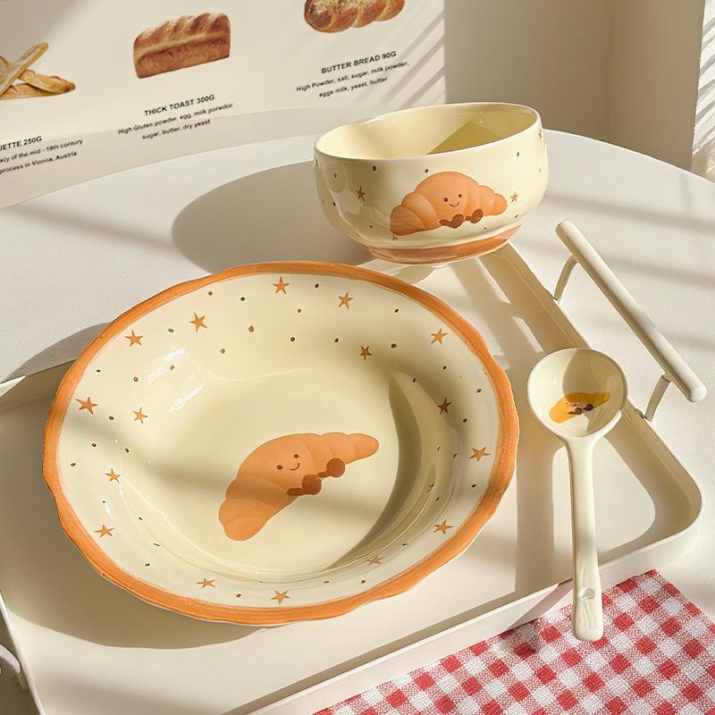 Cream Wind Croissant Binaural Soup Bowl Household Instant Noodle Bowl High Value Noodle Soup Bowl Snail Powder Bowl Tableware