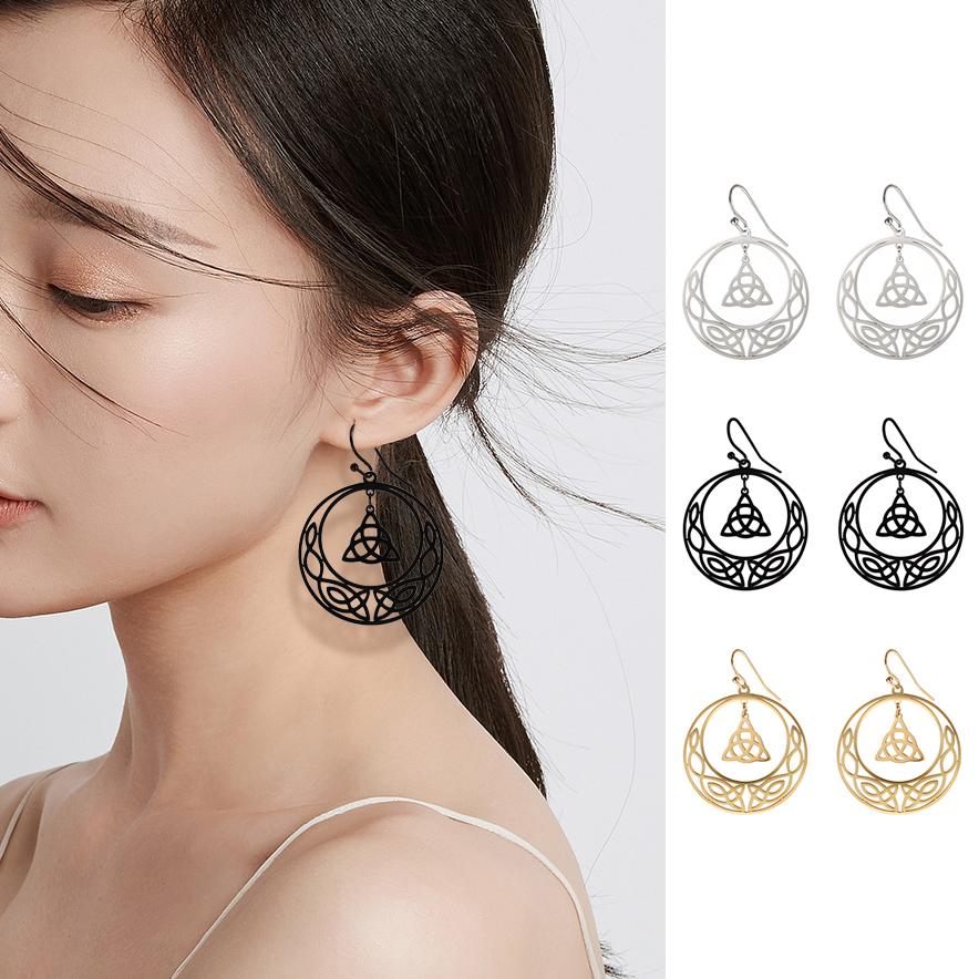My Shape Hoop Gothic Earrings Stainless Steel Big Earring Dangle Earrings Irish Knot Women Gold Color Pendientes Gothic Jewelry