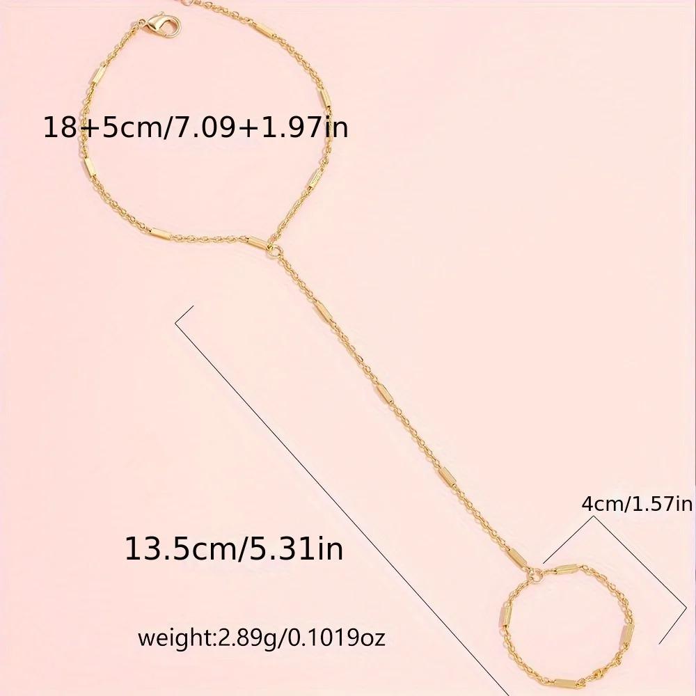Elegant Bohemian Style Fine Chain Link Bracelet Ring, Minimalist Hand Jewelry for Women
