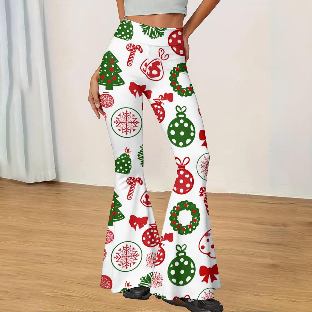 Women's Christmas Printed High Waisted Flared Yoga Pants Casual Slim Fit Everyday Wear