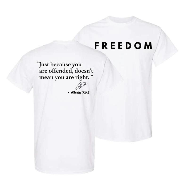 Freedom Charlie Kirk Tribute T-Shirt – Minimalist Front with Memorial Graphic XXL