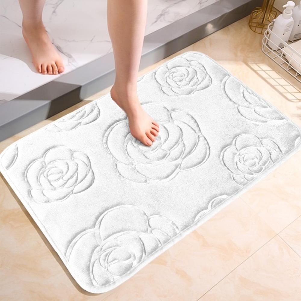 Polyester Coral Velvet Carpet Square Bathroom Rug Creative Rose Pattern Floor Mat  Bathroom
