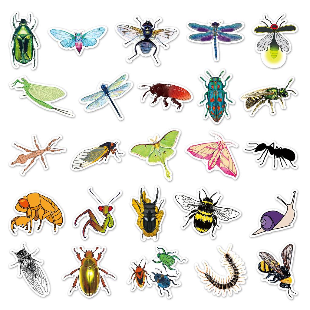 50pcs Cartoon Insect Stickers: Trendy, Waterproof, Decorative for Suitcases & Laptops