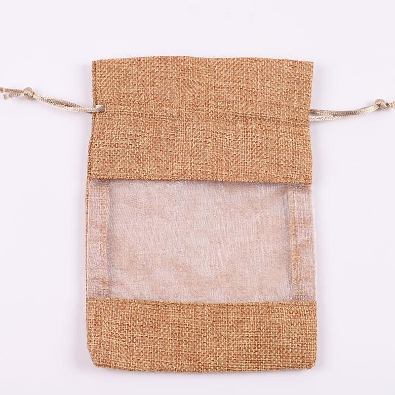 20pcs Linen Drawstring Bags Window Bags Spliced Mesh Bags Cosmetic Sorting and Storage Bags Gauze Bags Drawstring Bags