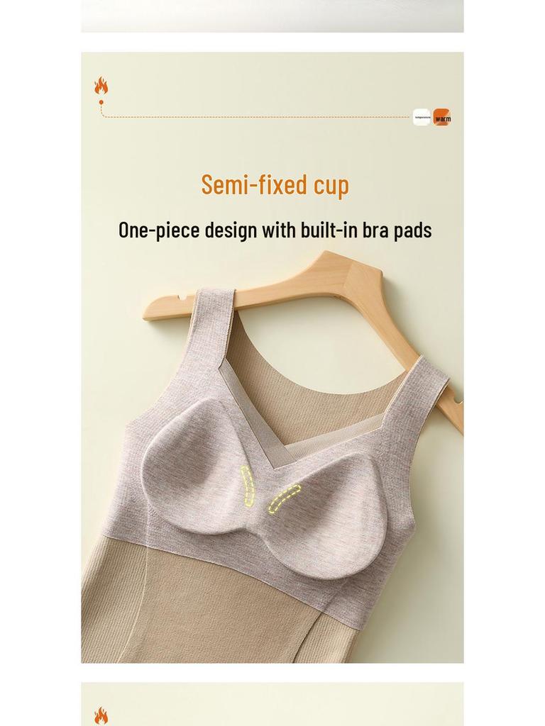 2024 Autumn/Winter Seamless Mulberry Silk Women's Warm Vest with Built-in Bra Pads: Inner/Outer Wear