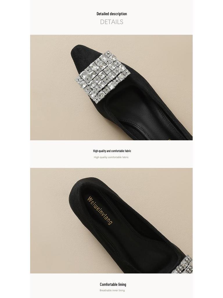 Spring 2025 Rhinestone Pointed-Toe Chunky Heel Loafers for Women