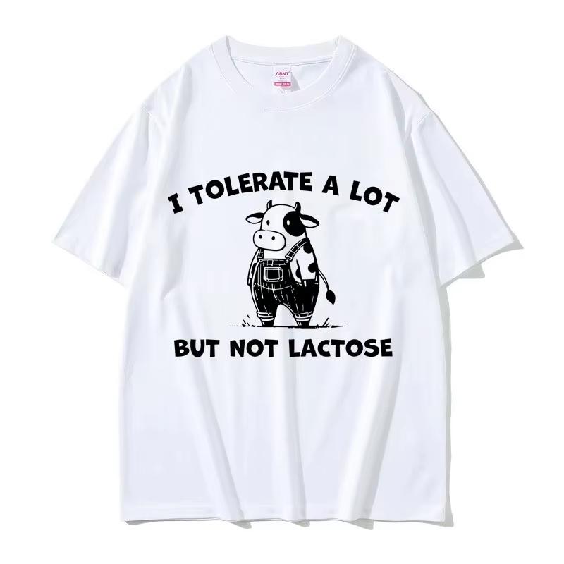 

I Tolerate A Lot But Not Lactose T Shirt Cute Cow Funny Meme T-shirt Men Women Casual Vintage Cotton Short Sleeve T-shirts Tops 5XL різнокольоровий
