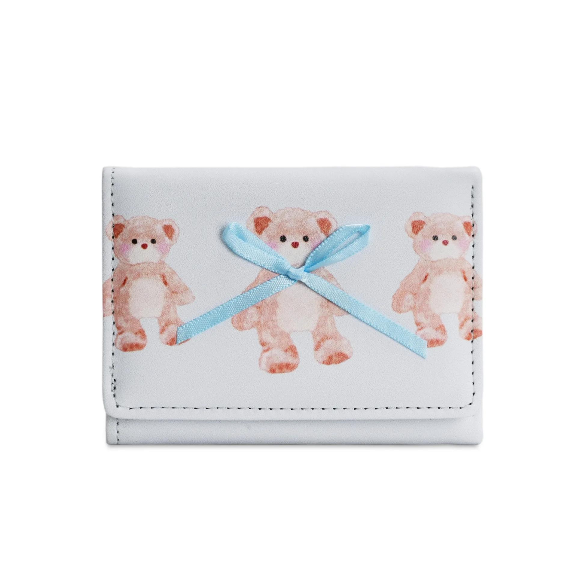 

Cute Bear Girls Short Wallets Small Wallet Aesthetic Card Holder Classic Three Fold Purse For Women Student Simple Coin Pouch синій