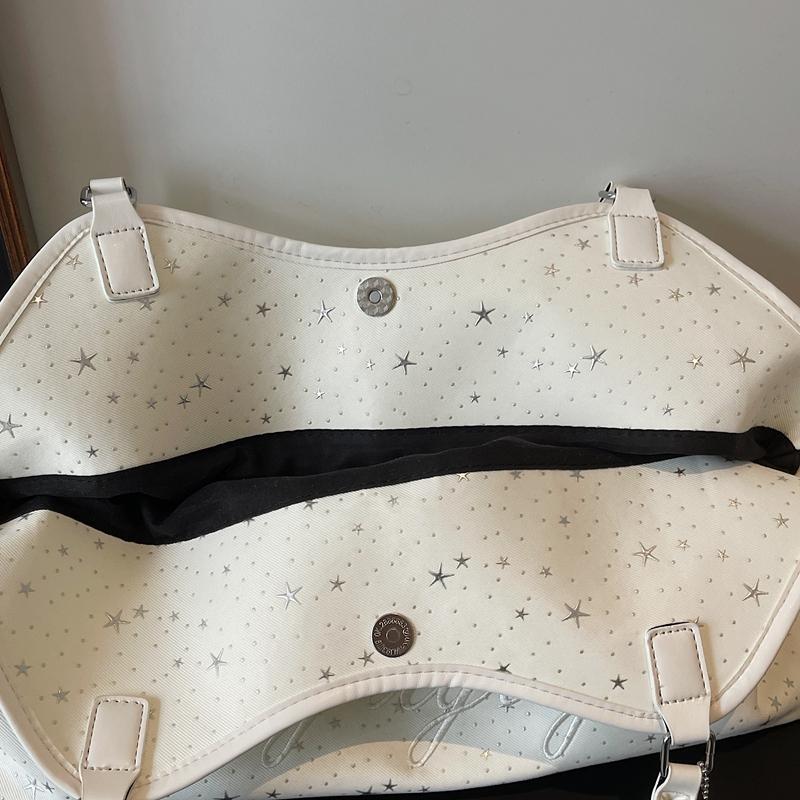 Star Print Tote Bag for Women Fashion Handbag with Star Charm Drawstring Detail