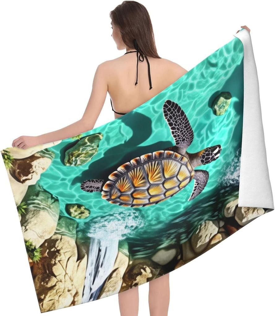 Tropical Sea Turtle Beach Towel Set Ocean Life Nautical Bathroom Decor Home Summer Vacation Art Printed Towel