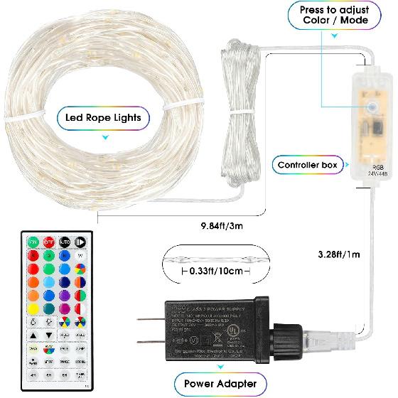 Mlambert 99Ft 300 LED Christmas String Lights Outdoor Indoor, 17 Solid Colors 8 Multicolors 8 Lighting Modes RGB Twinkle Fairy Rope Lights with
