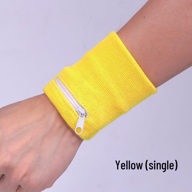 LOGO Baumwoll-Frottee-Schweißband mit Reißverschluss - Saugfähiges Sportband & Münzbeutel für Damen und Herren Yellow (Zipper Wristband) yellow