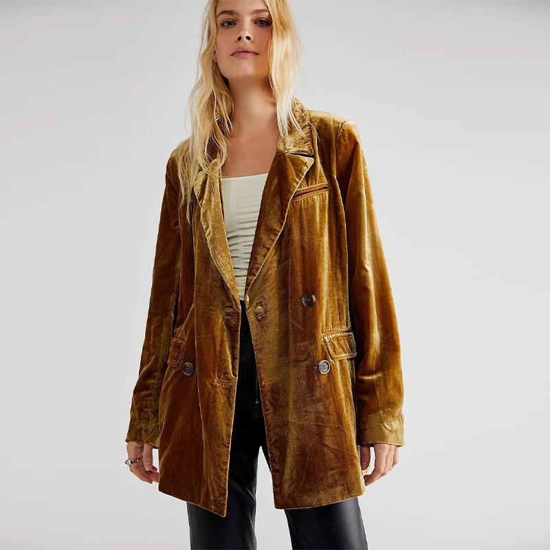 

Повседневный бархатный блейзер для женщин, однотонные куртки с длинным рукавом на пуговицах, винтажная сексуальная верхняя одежда на осень-зиму 2XL оранжевый