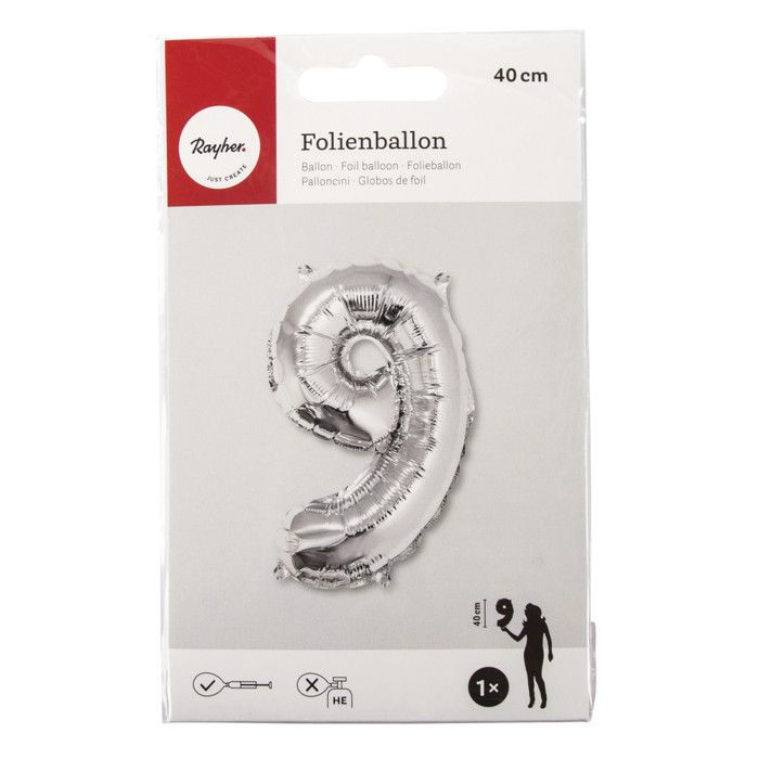 Ballon Chiffre 9, 40cm, 1pce. , argent
