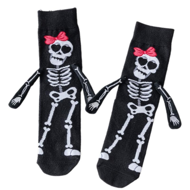 Creative Embroidery Skeleton Hand Design Cotton Halloween Ankle Socks Unisex Comfortable Casual Wear Party Accessory
