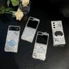 Rhinestone Love Bear Mirror Mobile Phone Case For Samsung Zflip6 Clamshell Folding Screen Zfold5 Sequin Female