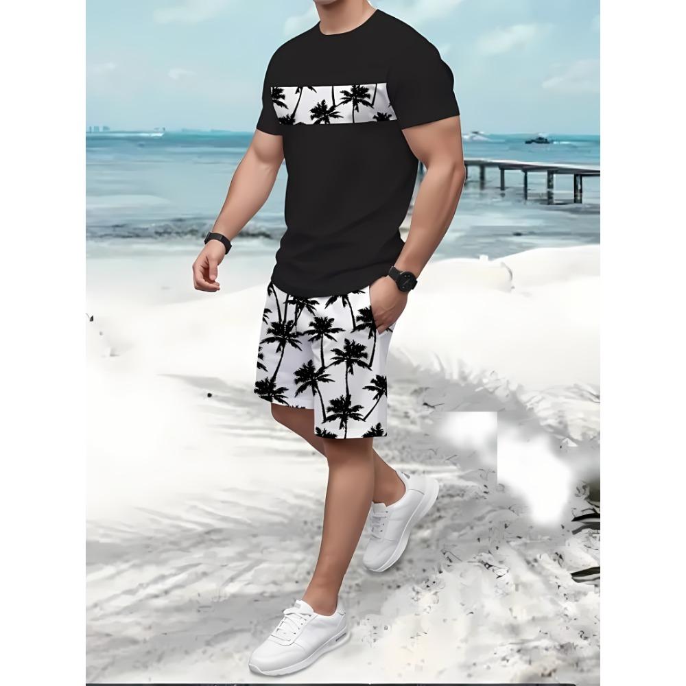 Summer New Men's Casual Comfortable Beach Pants Men's Breathable Lightweight Top Shorts Set