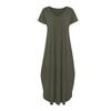 Women's V Neck Casual Summer Beach Long Dress Short Sleeve Split Loose Maxi Dress With Pocket