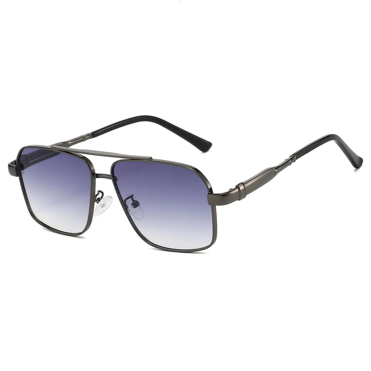Lunettes de soleil carrées métalliques à double pont pour hommes Mode Lunettes de soleil décontractées de luxe léger pour la conduite Lunettes de soleil colorées personnalisées Other gray