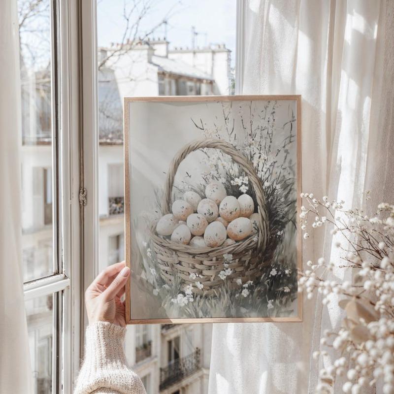 Vintage Boho Spring Easter Eggs Cottagecore Animal Botanical Poster Frameless Canvas Art Painting Wall Pictures Home Decor