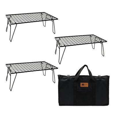 HIBARI Feltstativ Campingstativ Sæt med Opbevaringsmåtte Kompakt Camping Udendørs Udendørs Foldbart Lavt Udendørs Campingbord 3-Delt Kasse, Sort, Opbevaring,