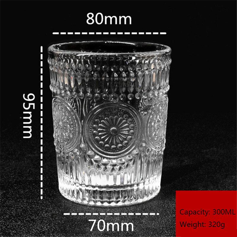 Retro Water Glass Drinking Glasses with Gold Rim Creative Embossed Transparent Cold drink Glass Milk Beverage Glass Wine Glass 301-400ml