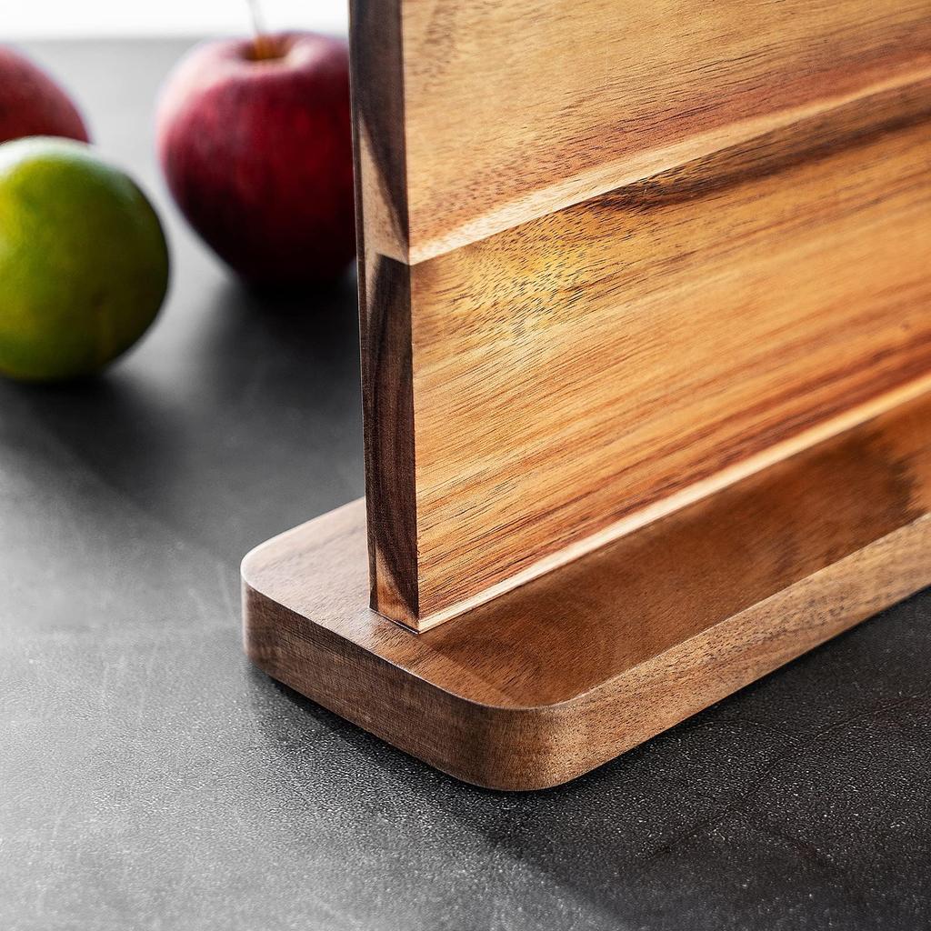 BILL. F Natural Acacia Magnetic Knife Block Kitchen Knife Holder Rack. A Knife Storage Organizer with Strong Magnets, Suitable for Displaying and Stor