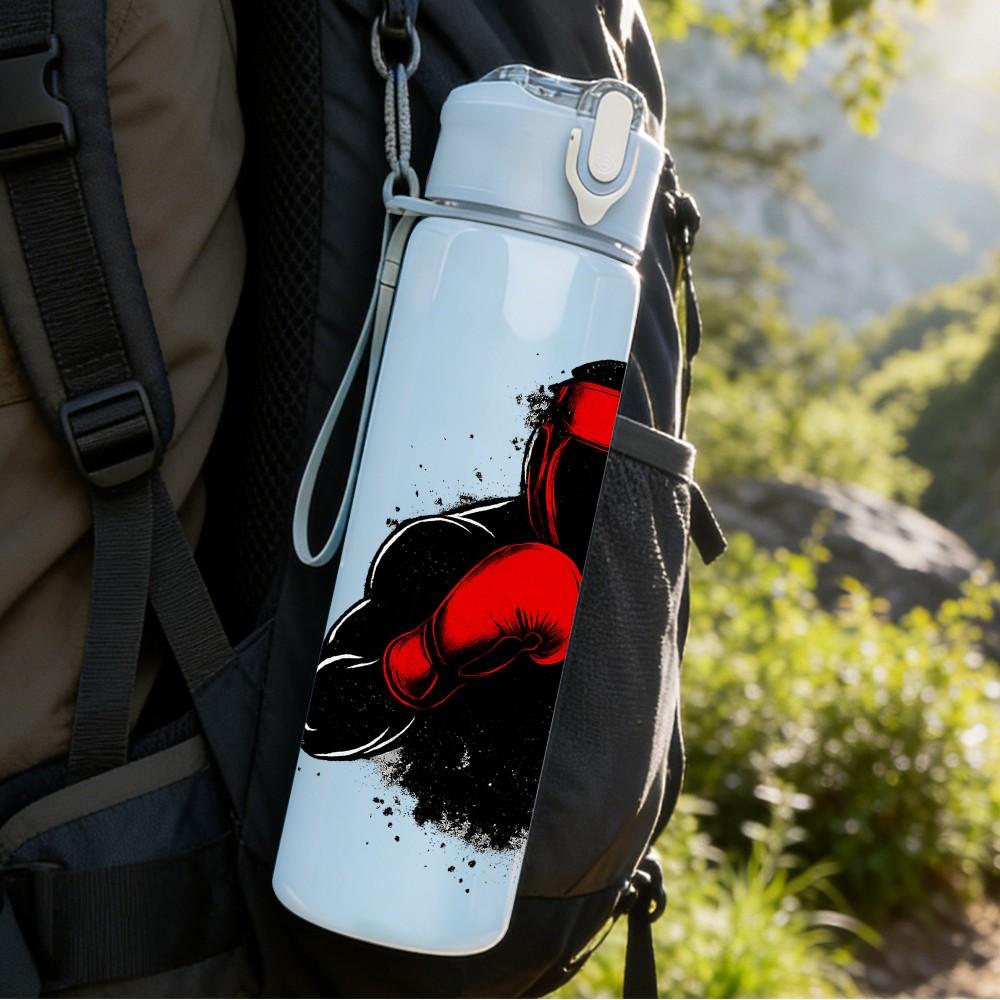 1PC Boxing Fighter Silhouette 750ml Color Plastic Sports Water Bottle Leakproof Flip Straw Lid Suitable for Sports Office Home Use