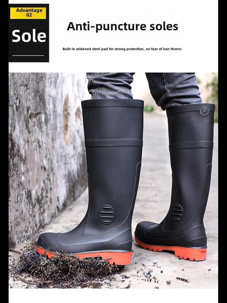 Men's Waterproof Steel Toe Anti-Slip Rain Boots for Construction and Mining