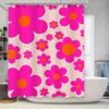 Modern Floral Printed Shower Curtain Bathroom Decor for Kids Room Pink Flower Design Waterproof Bath Mat Cover 71x72 In