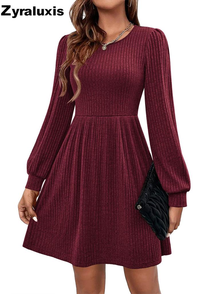 Spring/Autumn Women's Long Sleeve Casual Knit Dress with Pockets