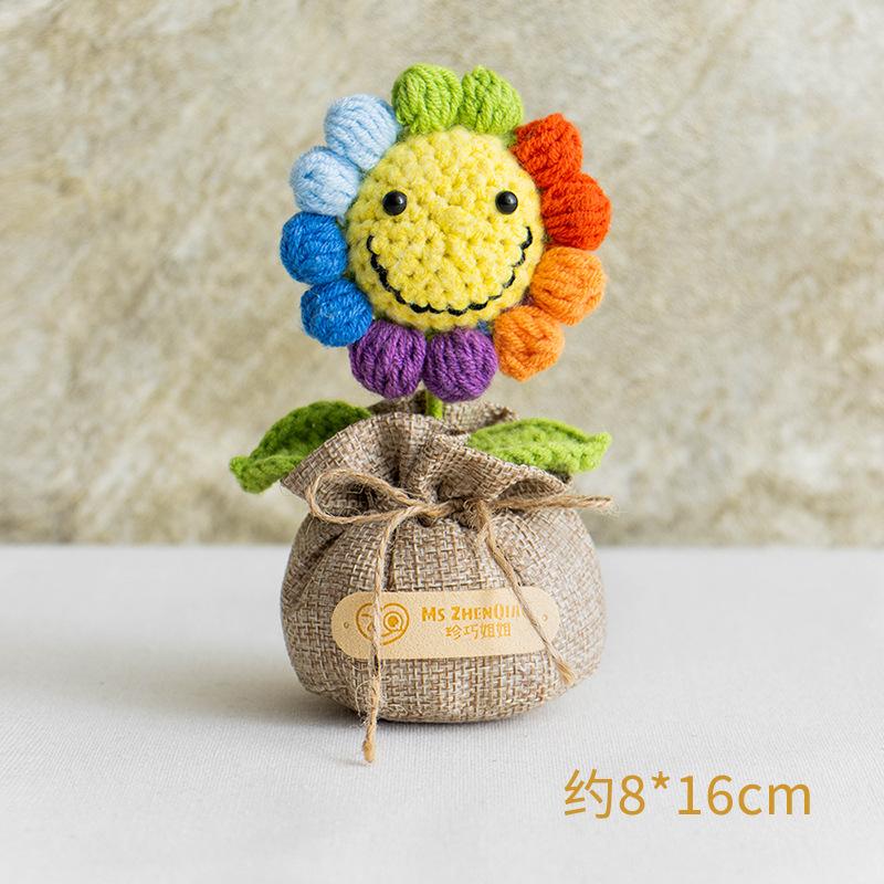 2025 Knitted Flowers Potted Cute Crochet Flowers Knitting Flower Wedding Guest Gift Crochet Rose Sunflower Table Decor