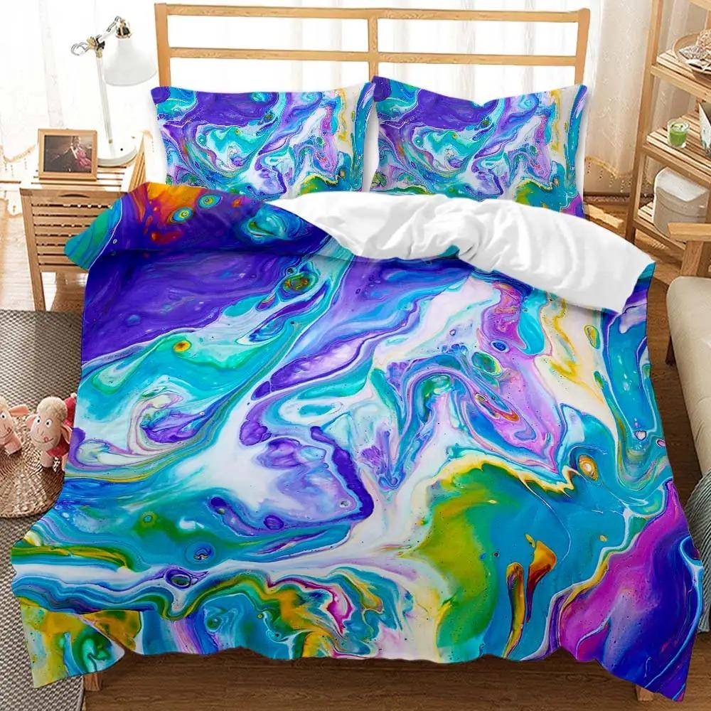 Marmor Bettbezug Set Tie Dye Blau Orange Moderne Kunst Abstrakt Einzel Doppel Queen King Mikrofaser Bettdecke