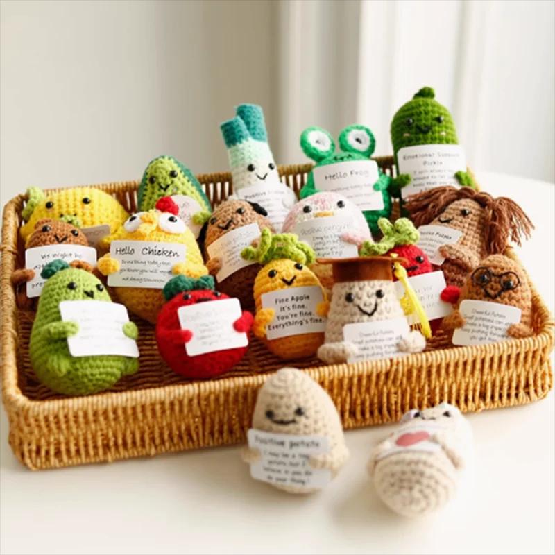 Funny Crochet Toys Positive Energy Orange With Card Emotional Support Crochet Cute Knitted Toys Home Room Decor Christmas Gifts