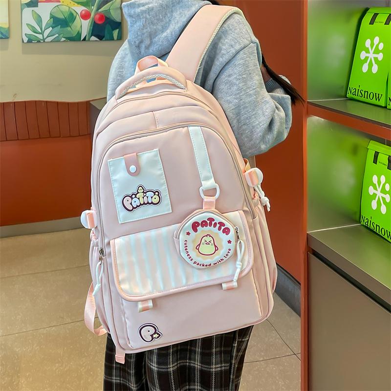 Color Block Student Schoolbag Women College Style Backpack