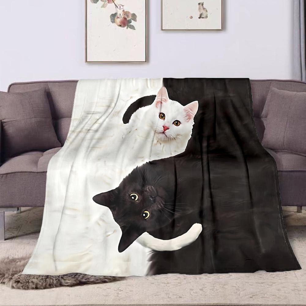 Black and White Cats Yin-Yang Design Patterned flannel blanket perfect for the bedroom living room, sofa, or a little nap
