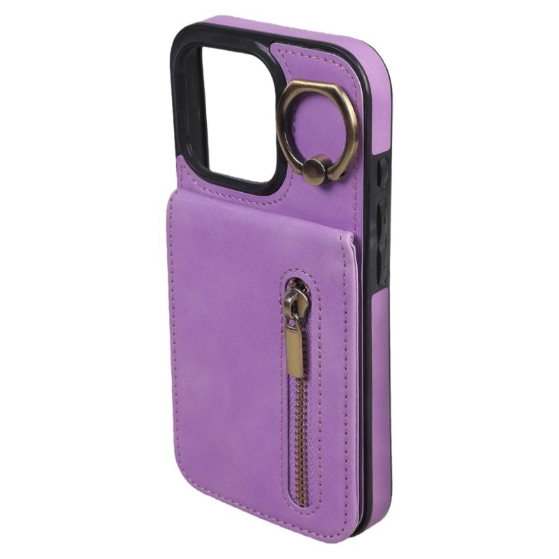 Cover for Phone16 Series Rings Stand Case with Card Slot Holder and Kickstand Leather Wallet Case