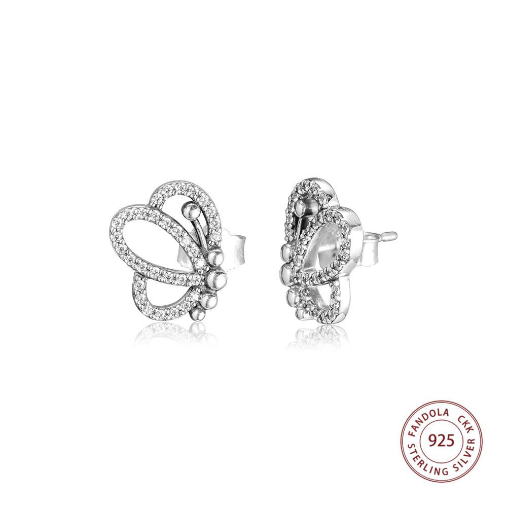 Authentic 925 Sterling Silver Butterfly Outlines Stud Earrings for Women Wedding Earings Fashion Jewelry Accesorios Mujer