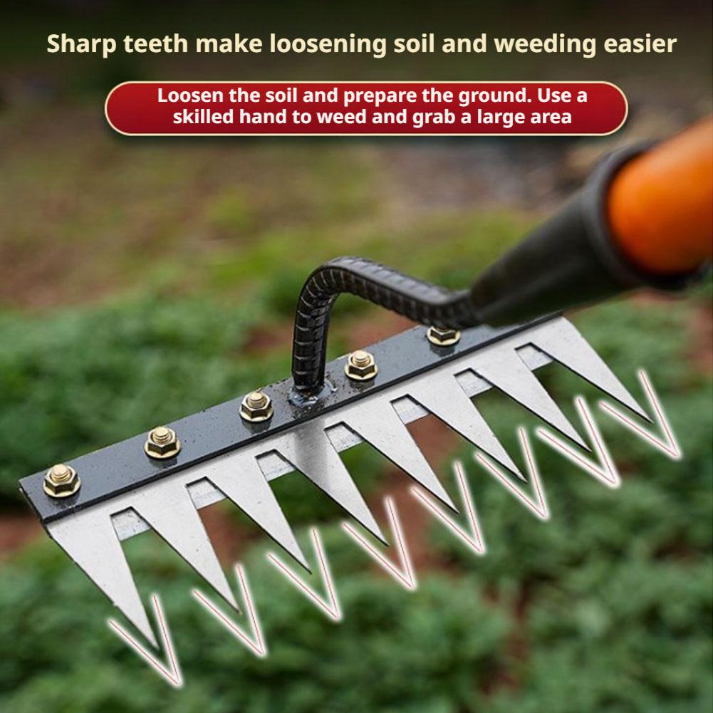 5/6/7/8 Teeth Carbon Steel Garden Hoe Weeding Rake Farm Tool Weeding Scarifier Loosening Agricultural Nail Harrow Garden Tool