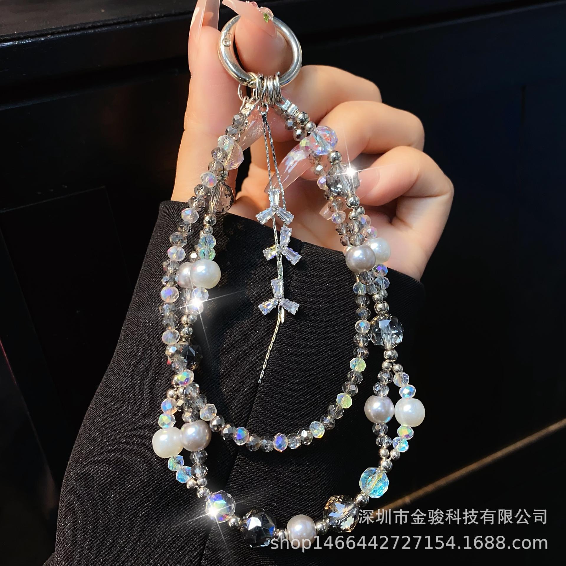 

Crystal Phone Chain High-End Zircon Tassel Hanging Chain Creative New Double Chain Beaded Hanging Decoration Phone Chain Rope Wholesale сірий колір
