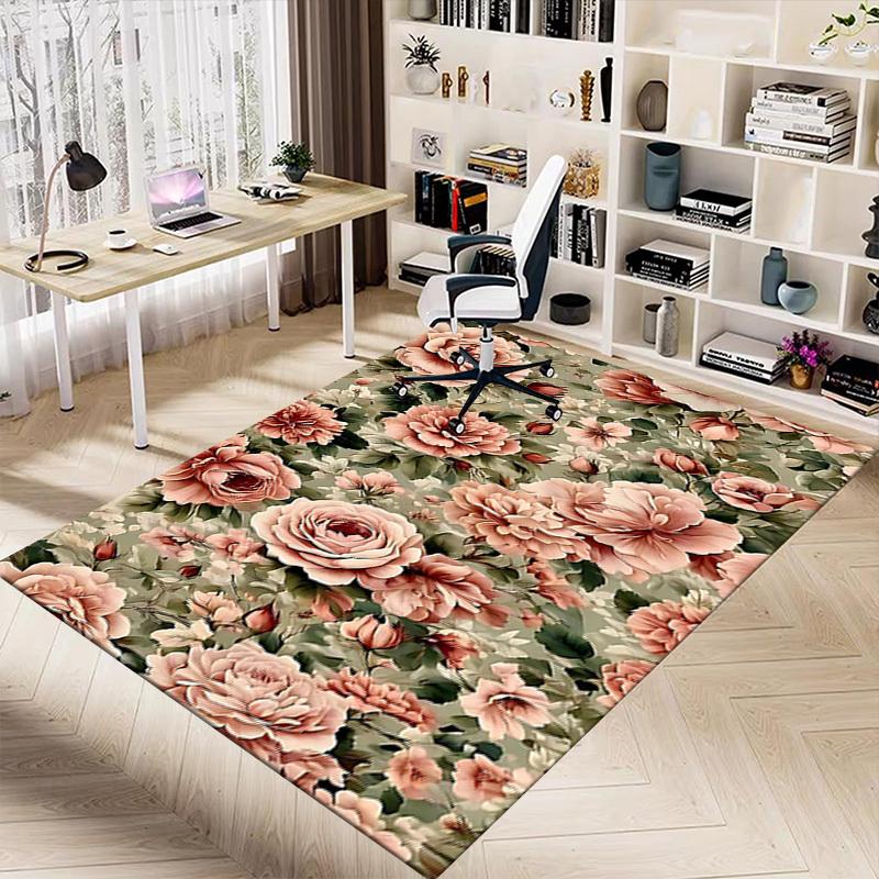 1PC Floral Pattern Non-Slip Floor Carpet Compatible for Office&Living Room&Dining room - Flat-Weave Machine- Soft & Pattern-E242
